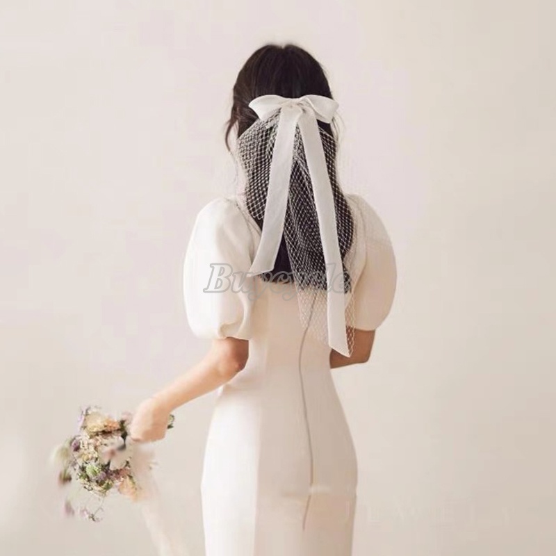 Mạng Che Mặt Cô Dâu Đính Nơ Ruy Băng