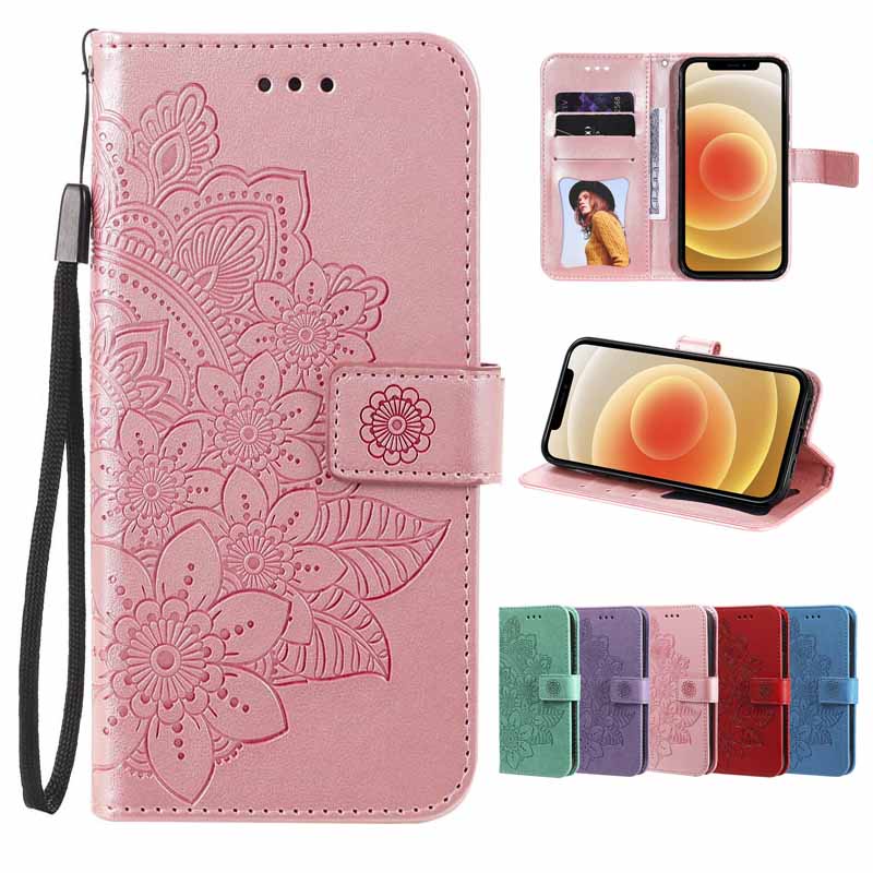 Bao Da pu Điện Thoại Nắp Lật Kèm Ngăn Đựng Thẻ Họa Tiết mandala Cho iphone 11 11pro se 2022 xs max x xr 8 7 6s 6 plus Ốp