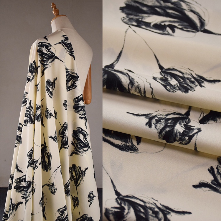 Vải Voan satin Cao Cấp Họa Tiết Hoa Màu Be Thời Trang Dành Cho May Áo Sơ Mi