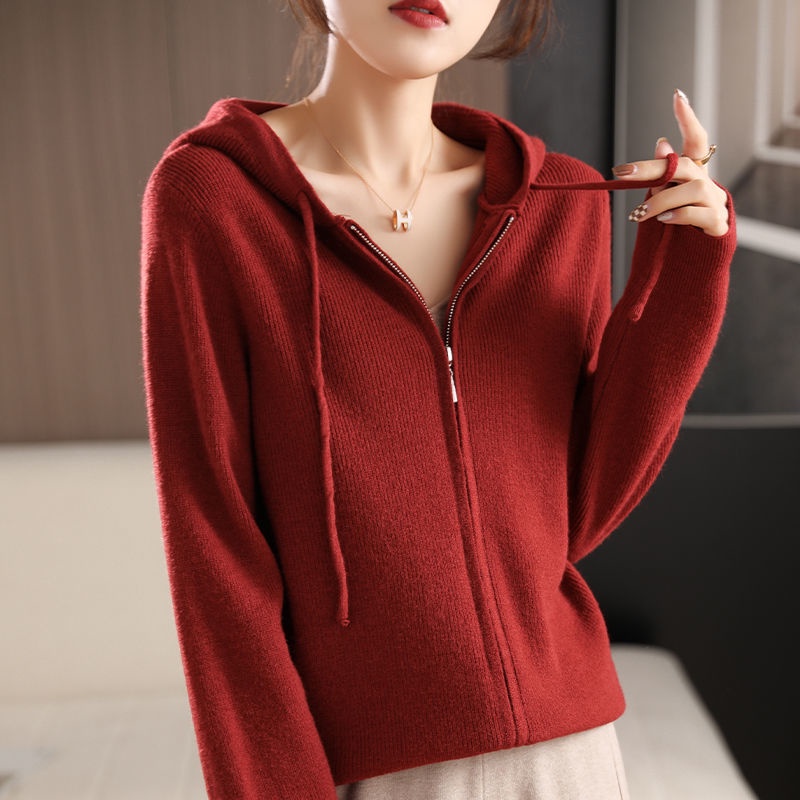 Áo Khoác cardigan Dệt Kim Có Mũ Trùm Màu Sắc Đơn Giản Dễ Phối Đồ