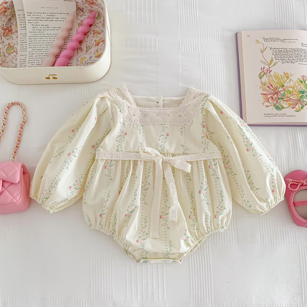 Áo Liền Quần Công Chúa Tay Dài Chất Liệu cotton Thời Trang Mùa Thu 2023 Cho Bé Sơ Sinh