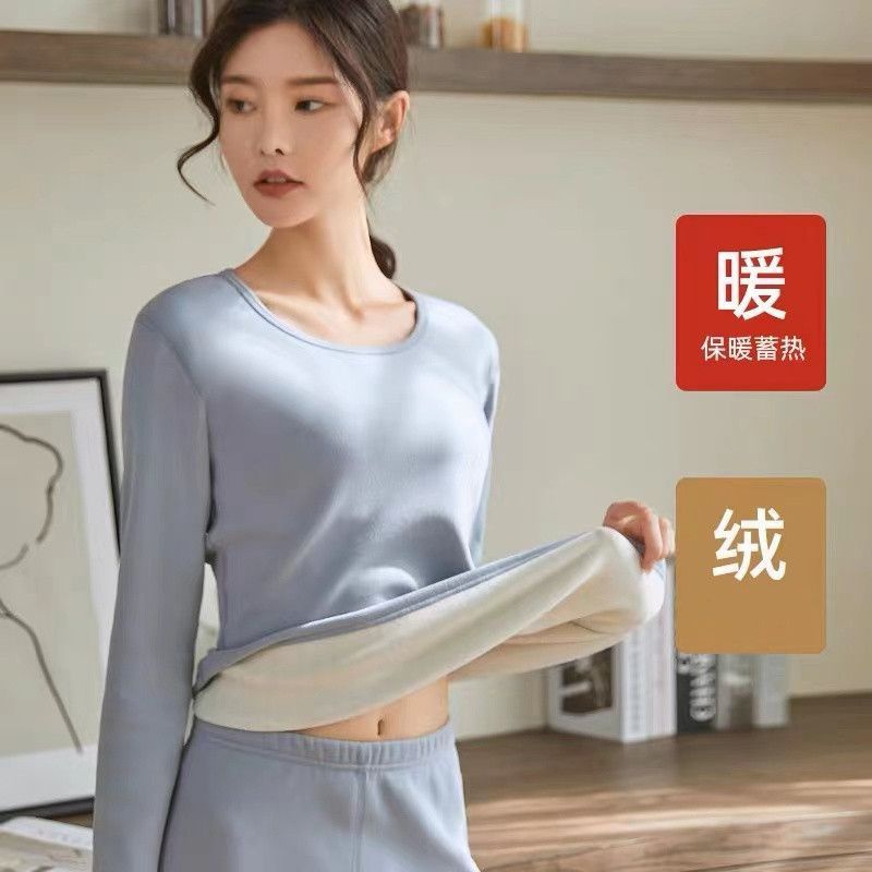 Áo Thun Lót Lông Cừu Dày Dặn Cổ Tròn Giữ Nhiệt Cơ Thể Góc 37 Độ Phong Cách Mới Mùa Thu Đông Cho Nữ