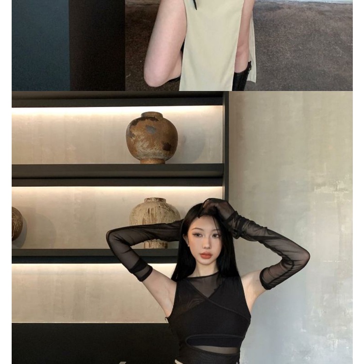 Set Áo Lưới Một Mảnh + Chân Váy Xẻ Tà Lưng Thấp Ngọt Ngào Cho Nữ