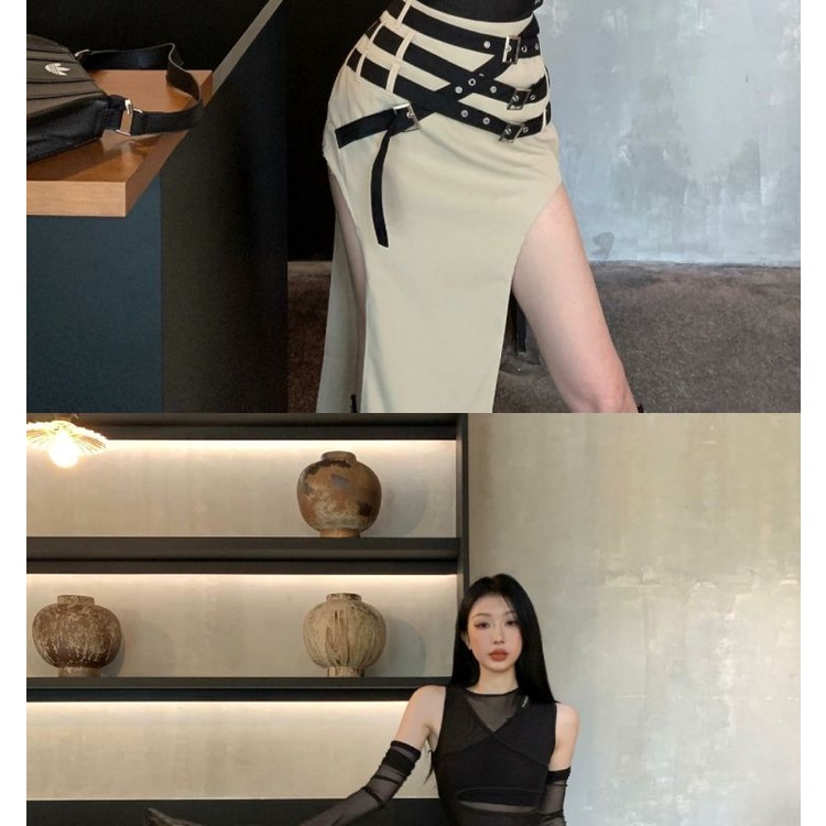 Set Áo Lưới Một Mảnh + Chân Váy Xẻ Tà Lưng Thấp Ngọt Ngào Cho Nữ