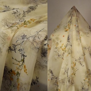 Vải Voan Mỏng Nhẹ In Kỹ Thuật Số Màu Vàng Lê Phong Cách Đồng Quê Thanh Lịch May Sườn Xám hanfu fabri