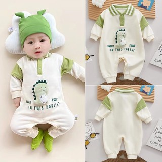 Bộ áo liền quần dài tay mới quần legging cotton nguyên chất in hình khủng long hoạt hình phiên bản Hàn Quốc xuân thu thời trang bé trai và bé gái 0-24