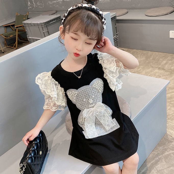 Đầm Công Chúa Tay Ngắn Cổ Tròn Thiết Kế Mới Thời Trang Mùa Hè Dành Cho Bé Gái