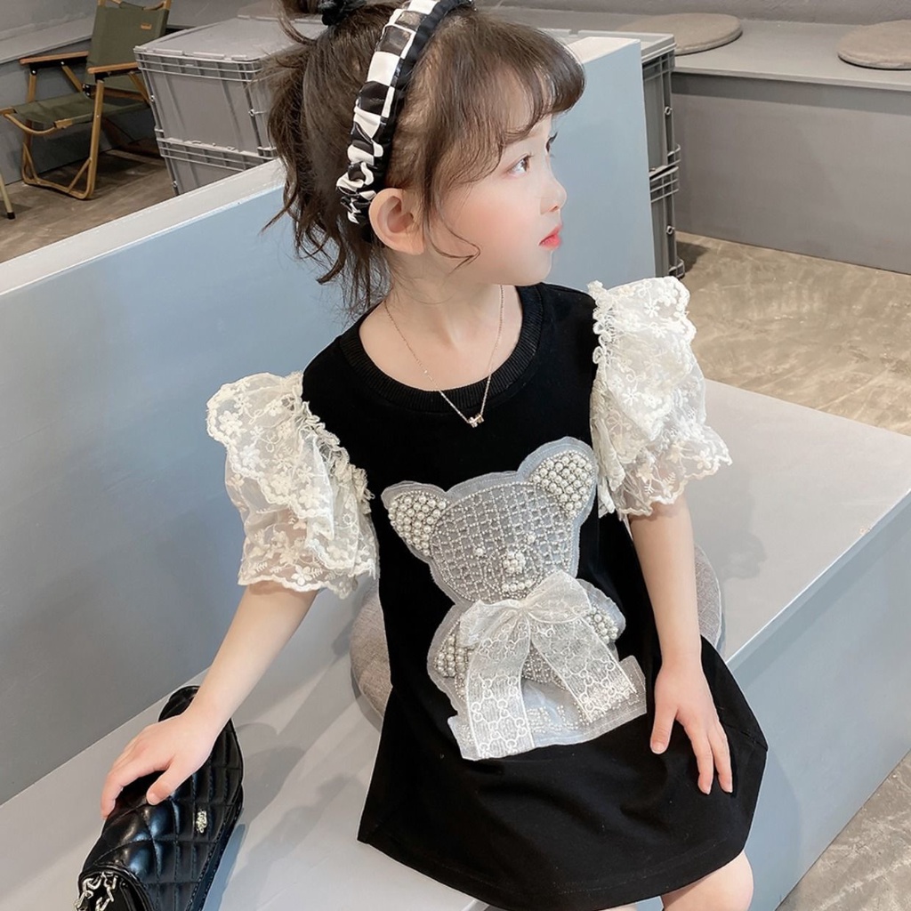 Đầm Công Chúa Tay Ngắn Cổ Tròn Thiết Kế Mới Thời Trang Mùa Hè Dành Cho Bé Gái