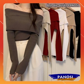   XẢ KHO  Áo len nữ dài tay trễ vai - áo len tăm trễ vai hàng QCCC chất len thỏ dày mịn đẹp A12 - PANOSI 
