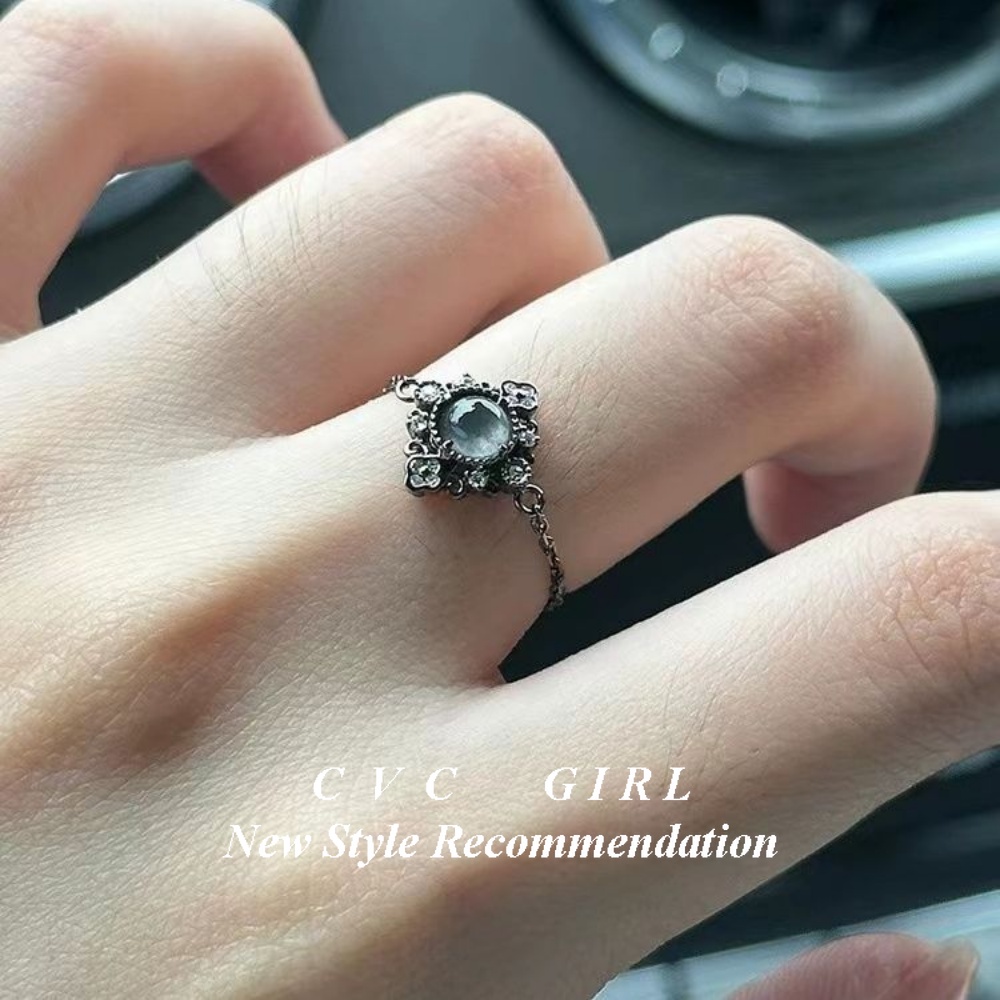 Nhẫn Đá opal Hoa Phối Dây Xích Độc Đáo Phong Cách retro Thời Trang Cho Nữ