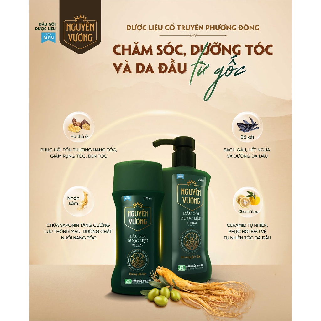 Dầu gội dược liệu Nguyên Vương dành cho nam chai 180ml - Hương Lịch Lãm