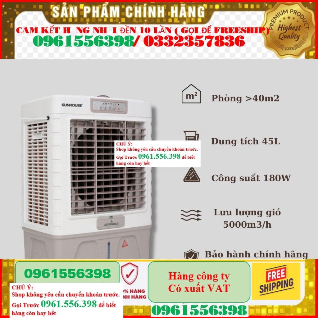 [Rẻ] Quạt điều hoà Sunhouse SHD7746 45L 180W , Quạt hơi nước công nghiệp