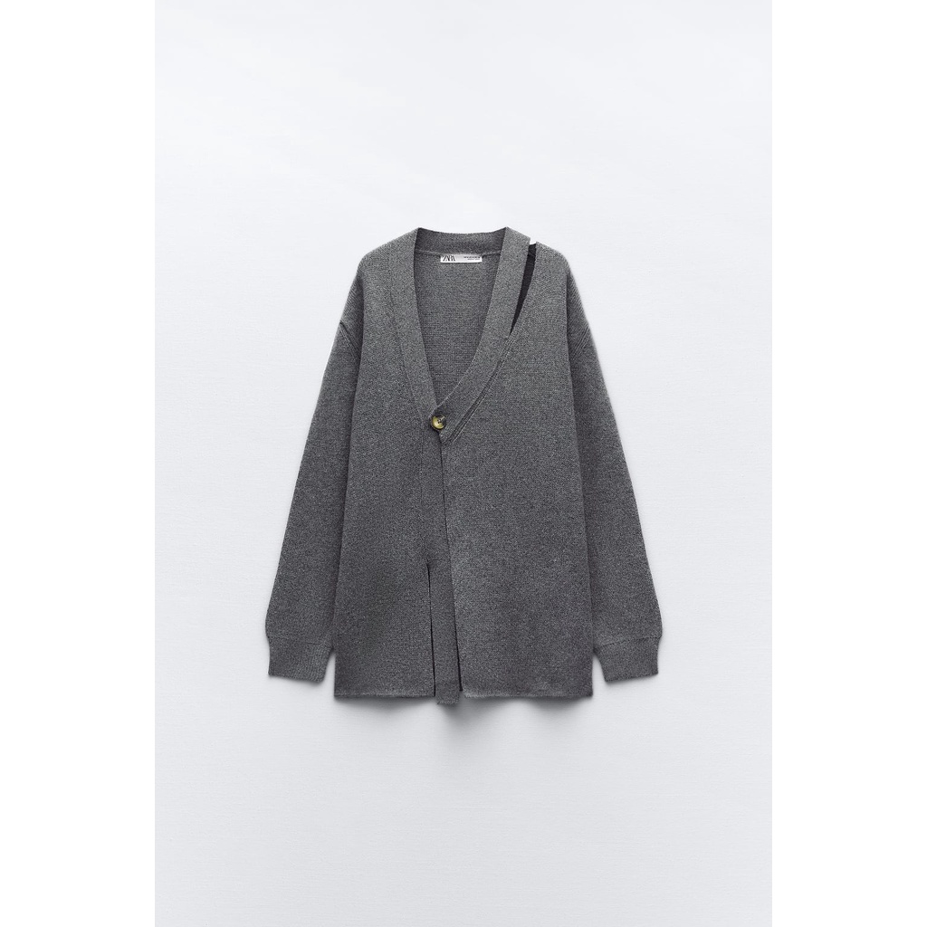Zara Áo Khoác cardigan Dệt Kim Màu Xám Thời Trang Mùa Thu3859103