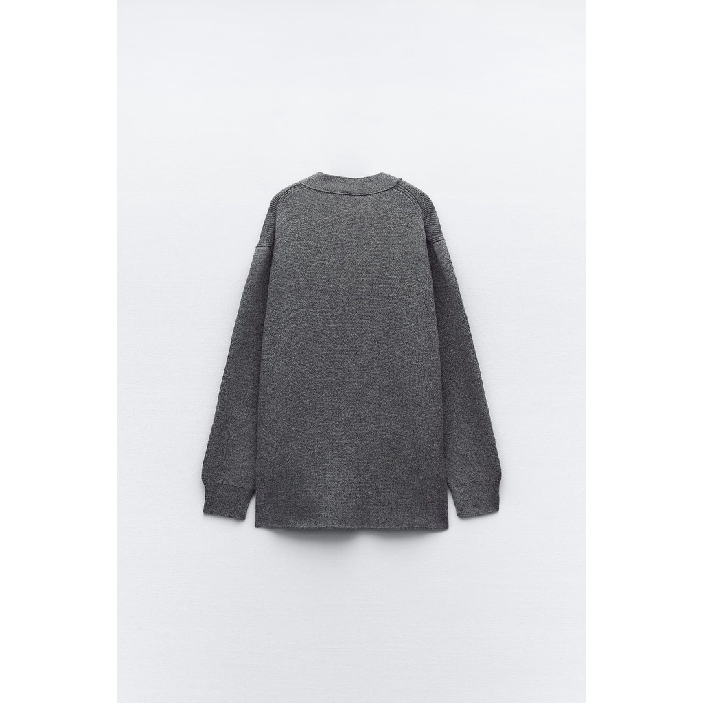 Zara Áo Khoác cardigan Dệt Kim Màu Xám Thời Trang Mùa Thu3859103