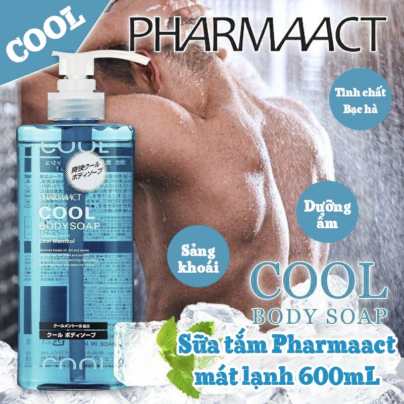 Sữa Tắm Cool Cho Nam Nhật Bản - Pharmaact Cool Body Soap Hương Bạc Hà Siêu Mát 600ml - Nhật Bản