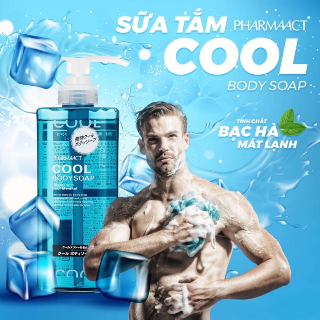 Sữa Tắm Cool Cho Nam Nhật Bản - Pharmaact Cool Body Soap Hương Bạc Hà Siêu Mát 600ml - Nhật Bản