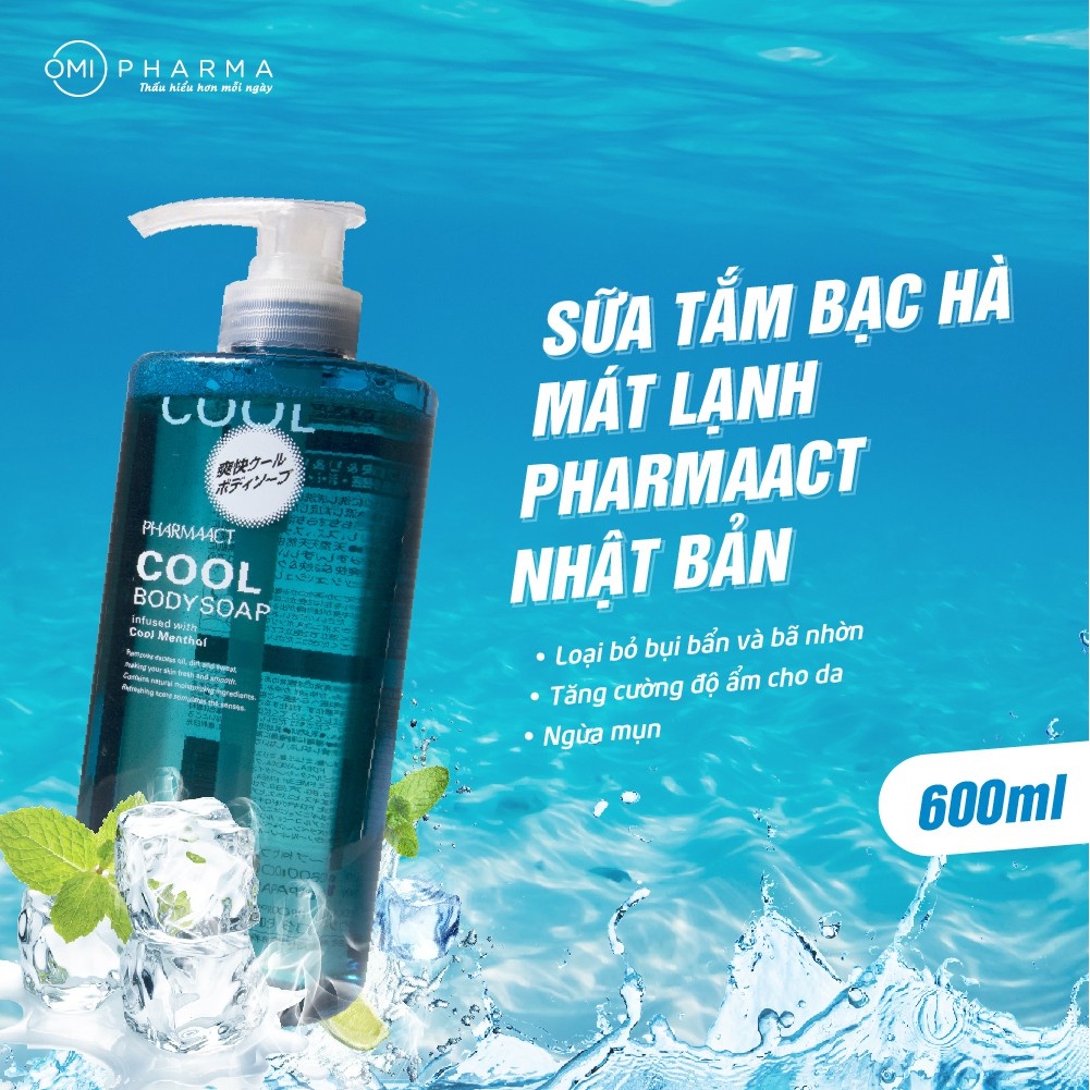 Sữa Tắm Cool Cho Nam Nhật Bản - Pharmaact Cool Body Soap Hương Bạc Hà Siêu Mát 600ml - Nhật Bản