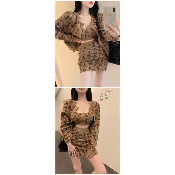 Set Áo Len Không Tay In Họa Tiết Và Chân Váy Lưng Cao Thời Trang Dành Cho Nữ