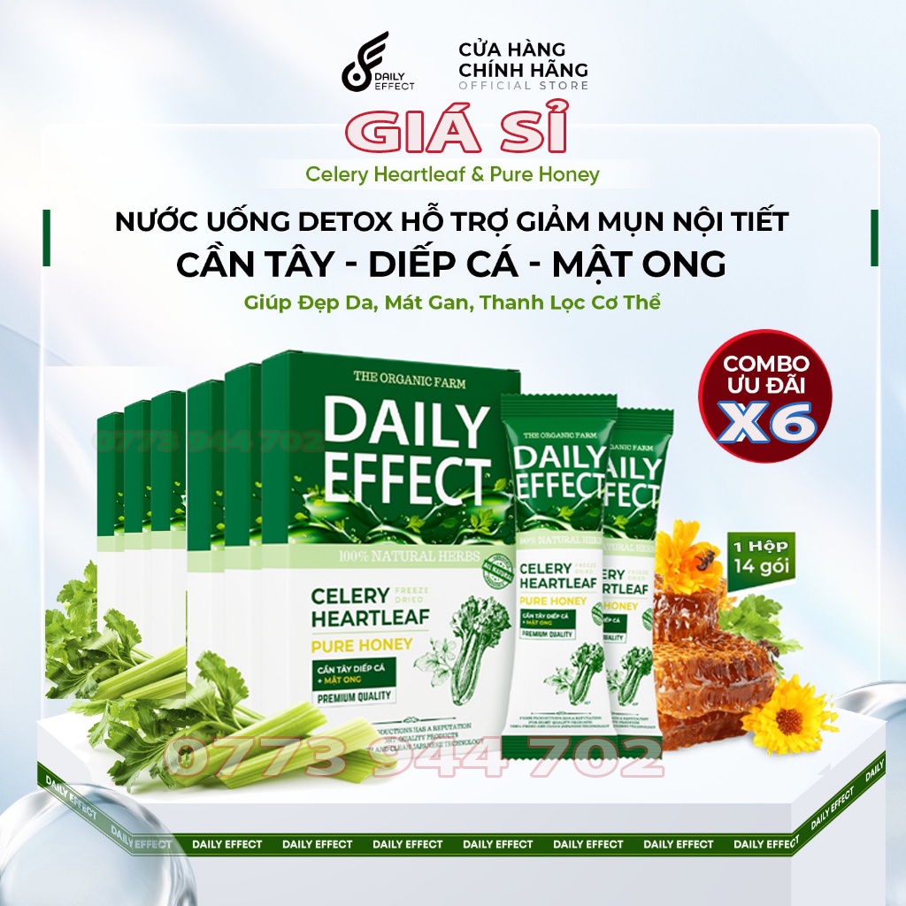 Giá Sỉ 6 Hộp Nước Uống Detox - Cần Tây Diếp Cá Mật Ong Daily Effect  Giảm Mụn Đẹp Da Chính Hãng