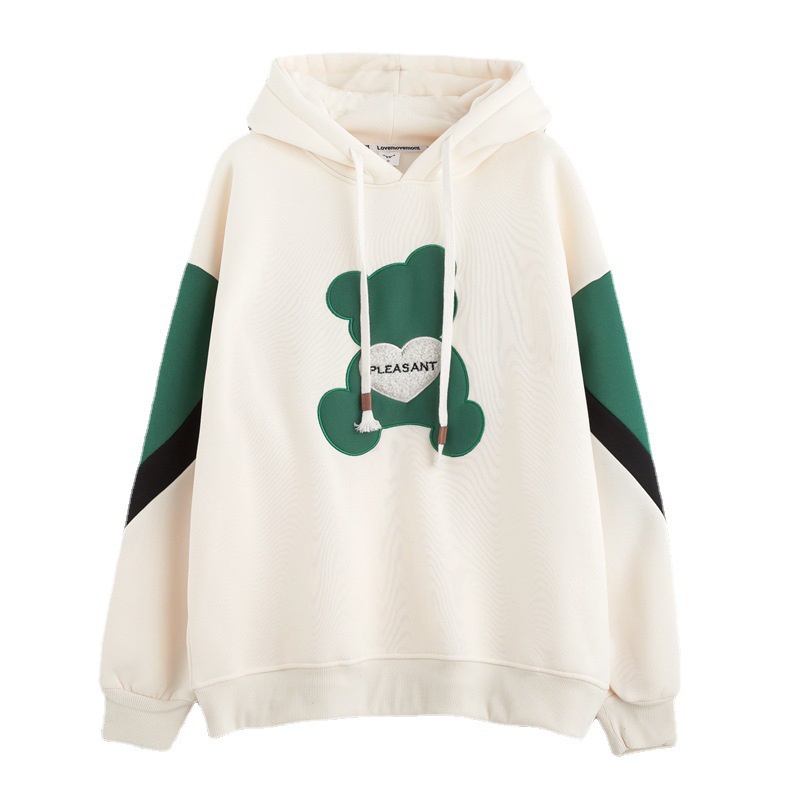 Áo hoodie có mũ trùm đầu hình gấu dành cho nữ mùa thu đông dày dặn ấm áp