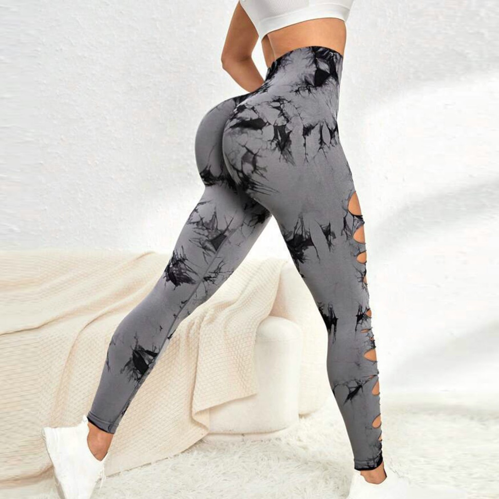 Xia| Quần Legging Nhuộm tie dye Eo Cao Nâng Hông Tập gym / yoga Thời Trang Cho Nữ