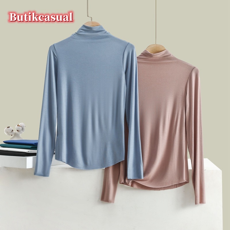 Áo Thun cotton Trơn Cổ Rùa Dáng Ôm Thời Trang Mùa Thu 2023 Cho Nữ