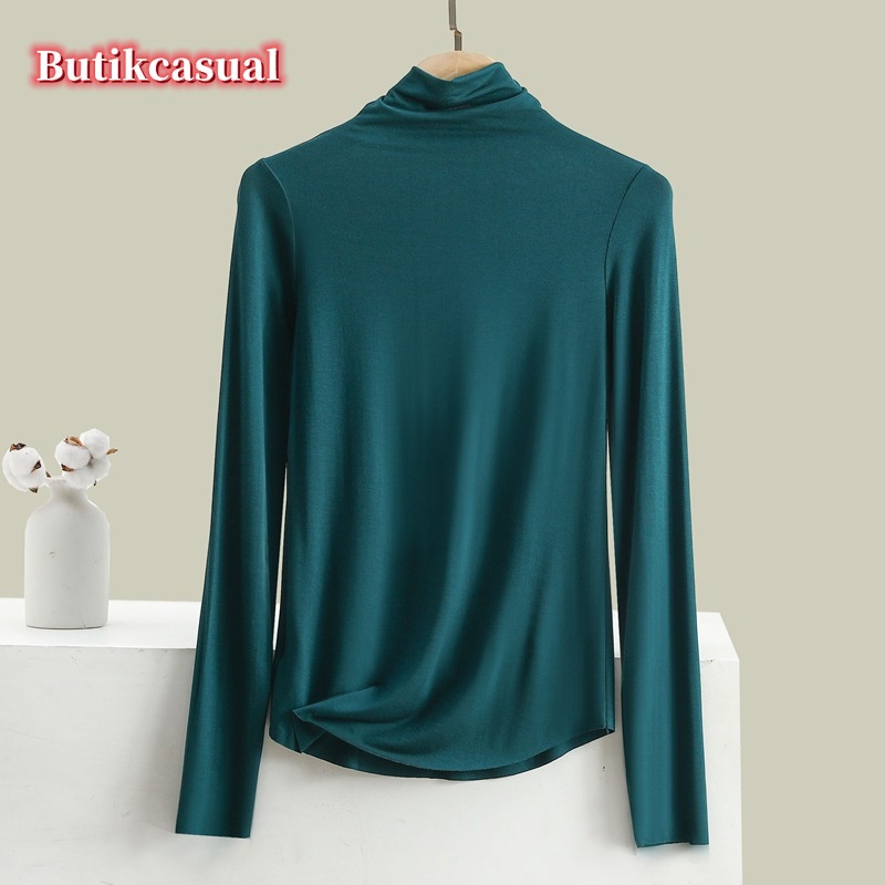 Áo Thun cotton Trơn Cổ Rùa Dáng Ôm Thời Trang Mùa Thu 2023 Cho Nữ