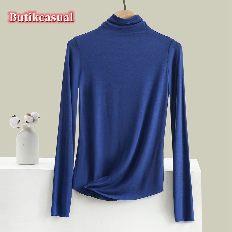 Áo Thun cotton Trơn Cổ Rùa Dáng Ôm Thời Trang Mùa Thu 2023 Cho Nữ