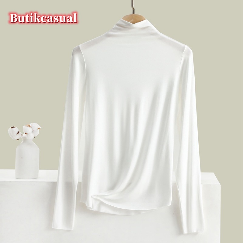 Áo Thun cotton Trơn Cổ Rùa Dáng Ôm Thời Trang Mùa Thu 2023 Cho Nữ