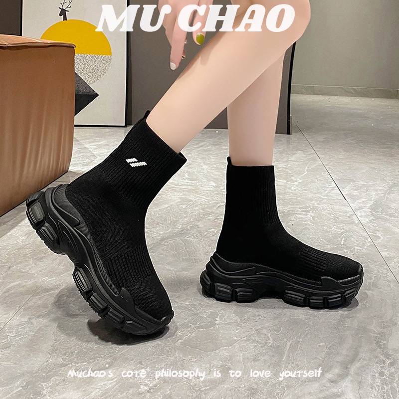 MUCHAO Giày Boot Thể Thao Đế Dày Dệt Kim Thời Trang Cho Nữ