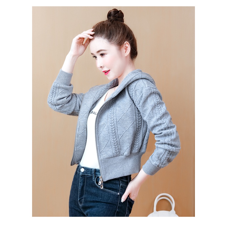 Áo Khoác sweater Ngắn Có Mũ Trùm Phối Khóa Kéo Thời Trang Thu Đông 2023