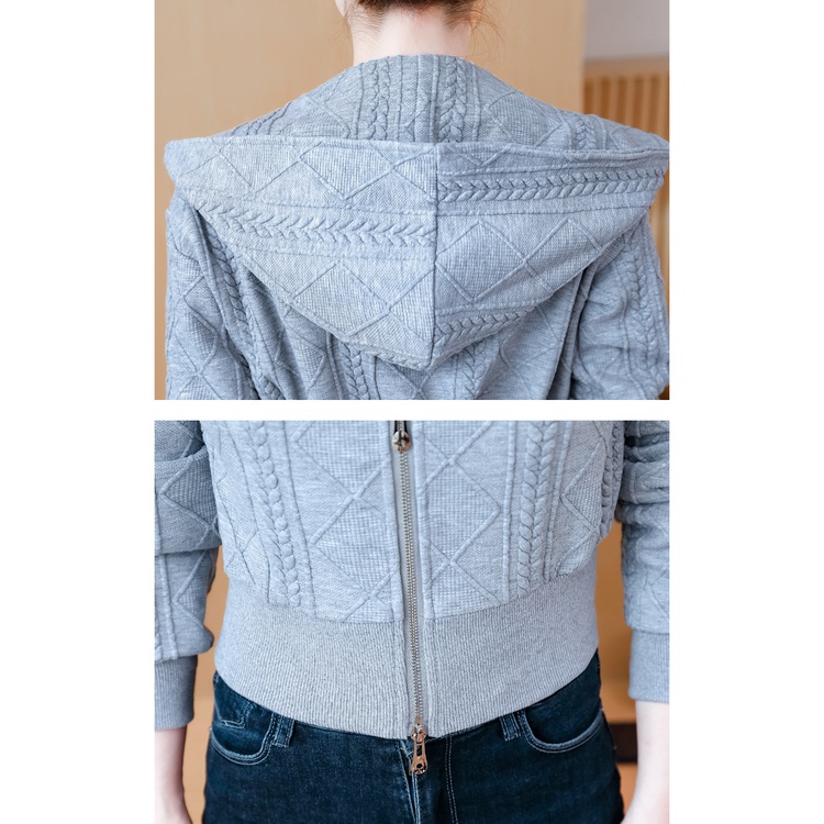 Áo Khoác sweater Ngắn Có Mũ Trùm Phối Khóa Kéo Thời Trang Thu Đông 2023