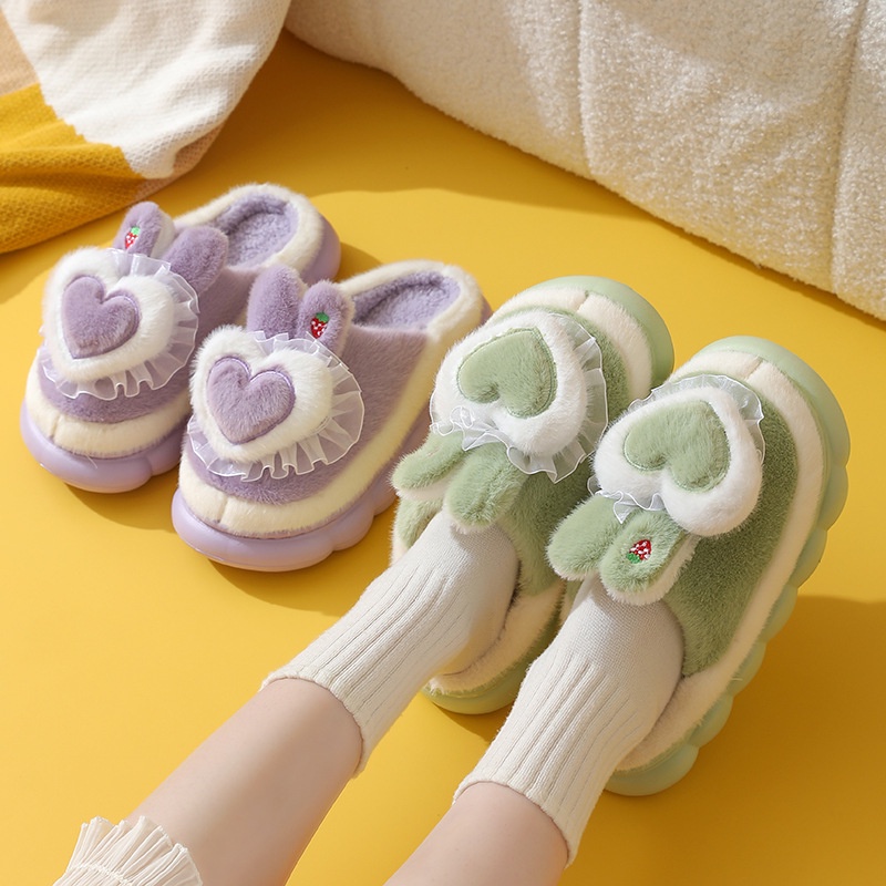 Dép Bông Đi Trong Nhà Hình Trái Tim Thời Trang Thu Đông