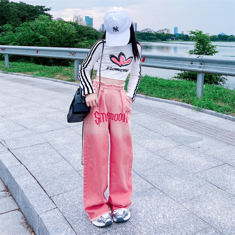 Set Áo Thun Tay Dài Màu gradient Phối Quần Jean Dài Thời Trang Mùa Thu Cho Bé Gái