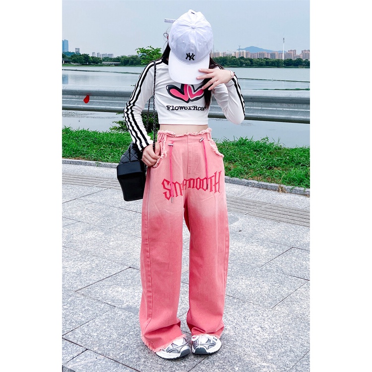 Set Áo Thun Tay Dài Màu gradient Phối Quần Jean Dài Thời Trang Mùa Thu Cho Bé Gái