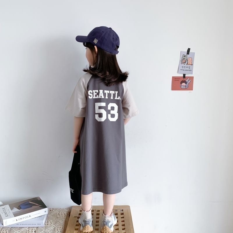 Phù Hợp Đầm Thun cotton Ngắn Tay Màu Tương Phản Thời Trang Mùa Hè 2023 Cho Bé Gái 9-40kg