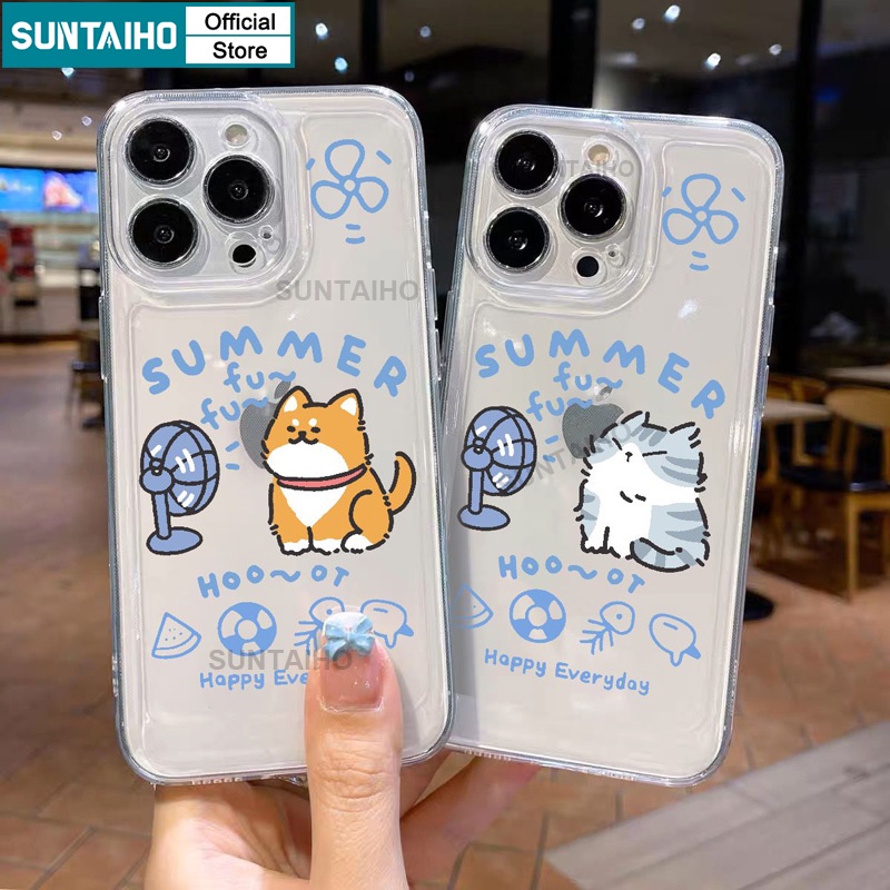 Suntaiho ốp lưng iphone Ốp Điện Thoại Trong Suốt Chống Sốc In Hình Chó Mèo Cho iphone 11 12 13 14 15 pro max ip 7 8 plus iphon x xs xr xsmax