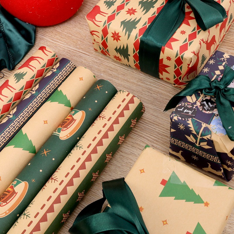 1 Giấy Gói Quà Giáng Sinh Dày Dặn In Hình Ông Già Noel Tuần Lộc diy