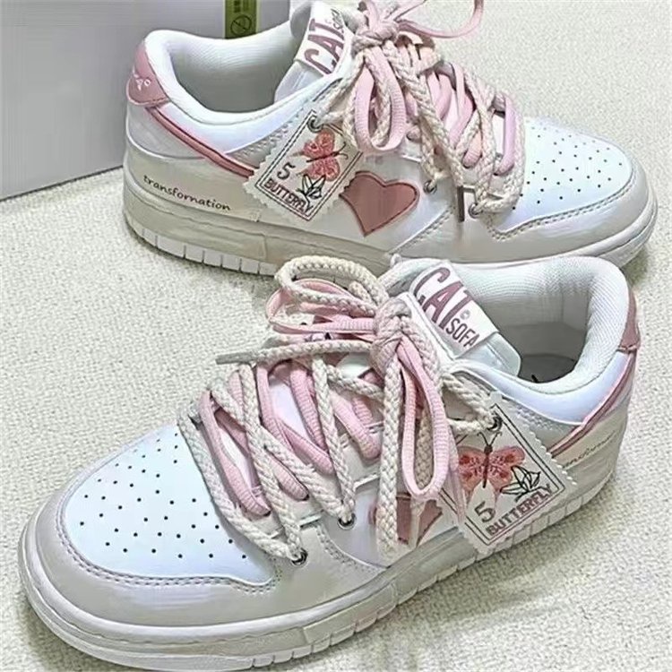 Giày Thể Thao Bằng Da pu Đế Thấp Mũi Tròn Phối Lưới Hình Trái Tim Dễ Thương Phong Cách Hàn Quốc Cho Nữ