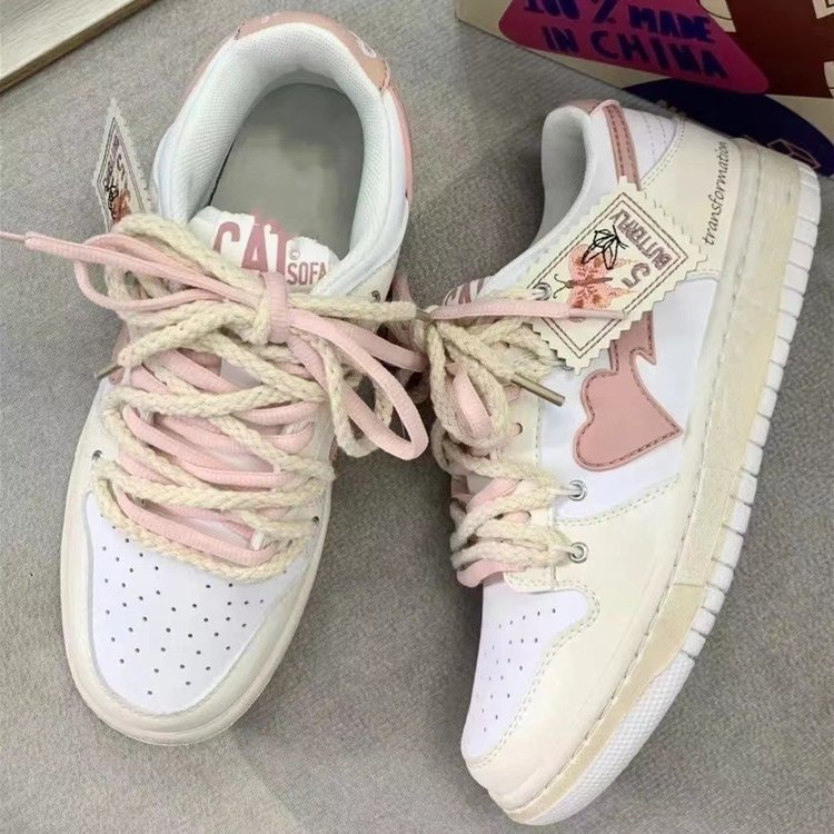 Giày Thể Thao Bằng Da pu Đế Thấp Mũi Tròn Phối Lưới Hình Trái Tim Dễ Thương Phong Cách Hàn Quốc Cho Nữ