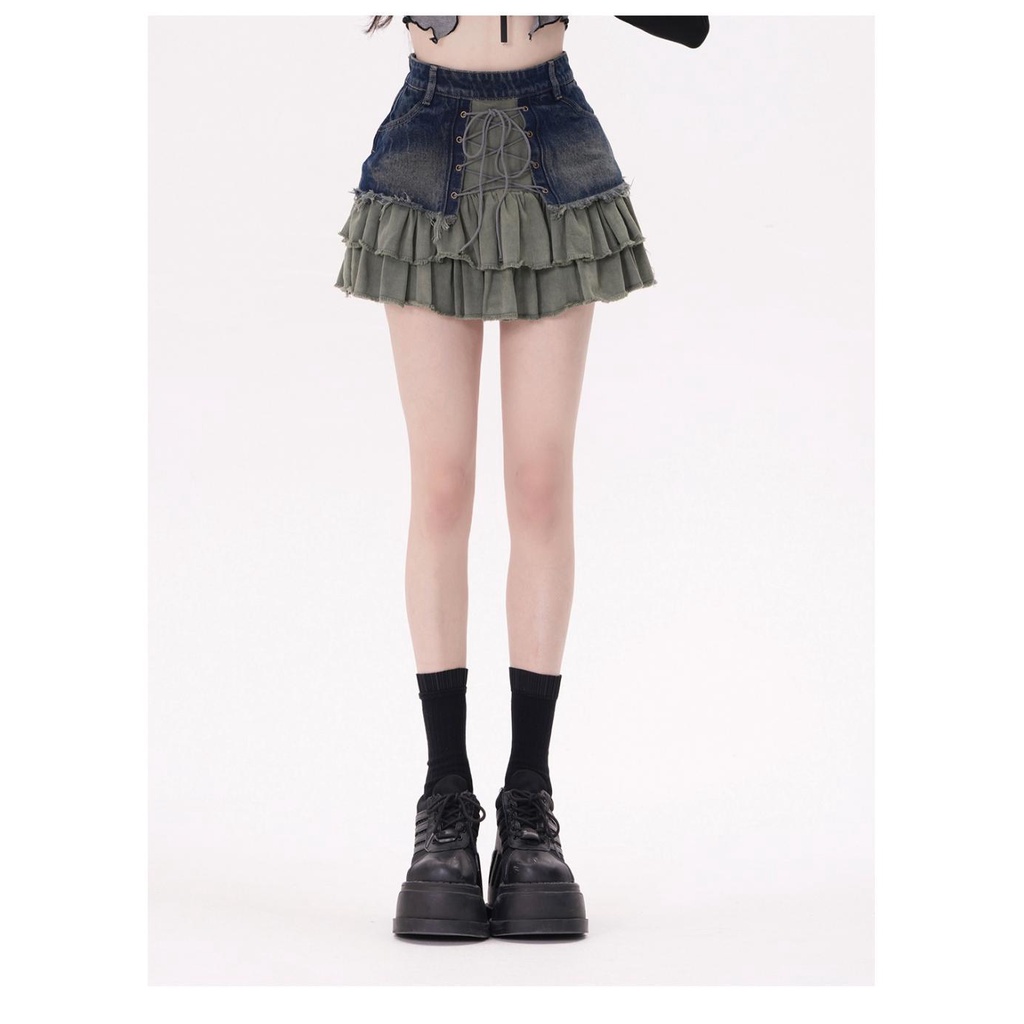 Chân váy y2k Chân Váy denim Xếp Ly Lưng Cao Dáng Chữ a Thời Trang Mùa Hè Cho Nữ