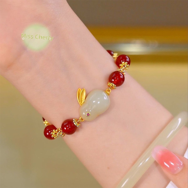 Vòng Tay Ngọc Bích Hình Thỏ Dễ Thương Đơn Giản Thời Trang Cho Nữ