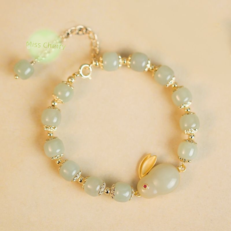 Vòng Tay Ngọc Bích Hình Thỏ Dễ Thương Đơn Giản Thời Trang Cho Nữ