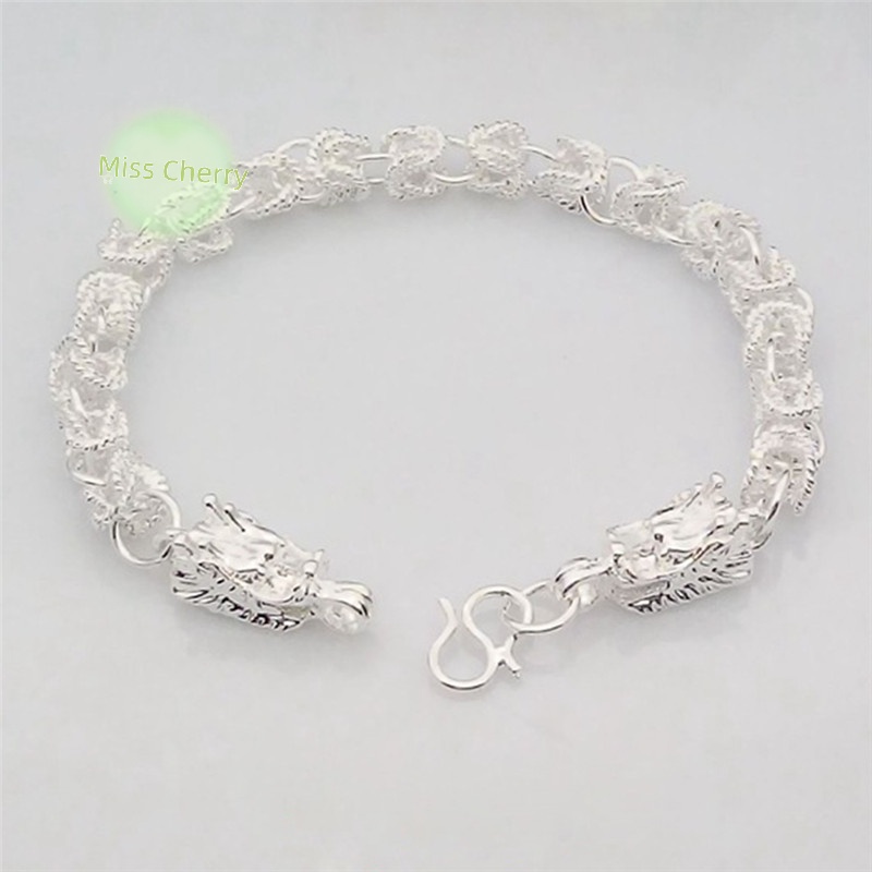 Vòng Tay Dây Xích Mạ Bạc Thiết Kế Hình Rồng Thời Trang Mới Làm Quà Tặng Cho Nam [Mới