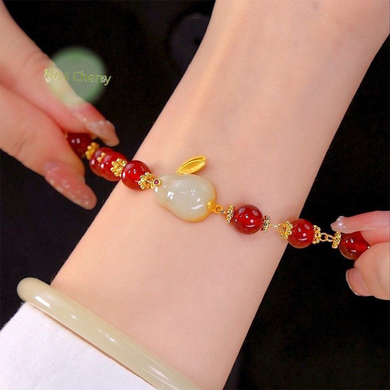 Vòng Tay Ngọc Bích Hình Thỏ Dễ Thương Đơn Giản Thời Trang Cho Nữ