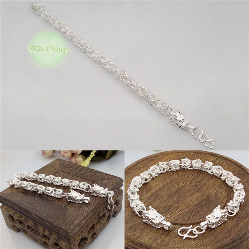 Vòng Tay Dây Xích Mạ Bạc Thiết Kế Hình Rồng Thời Trang Mới Làm Quà Tặng Cho Nam [Mới