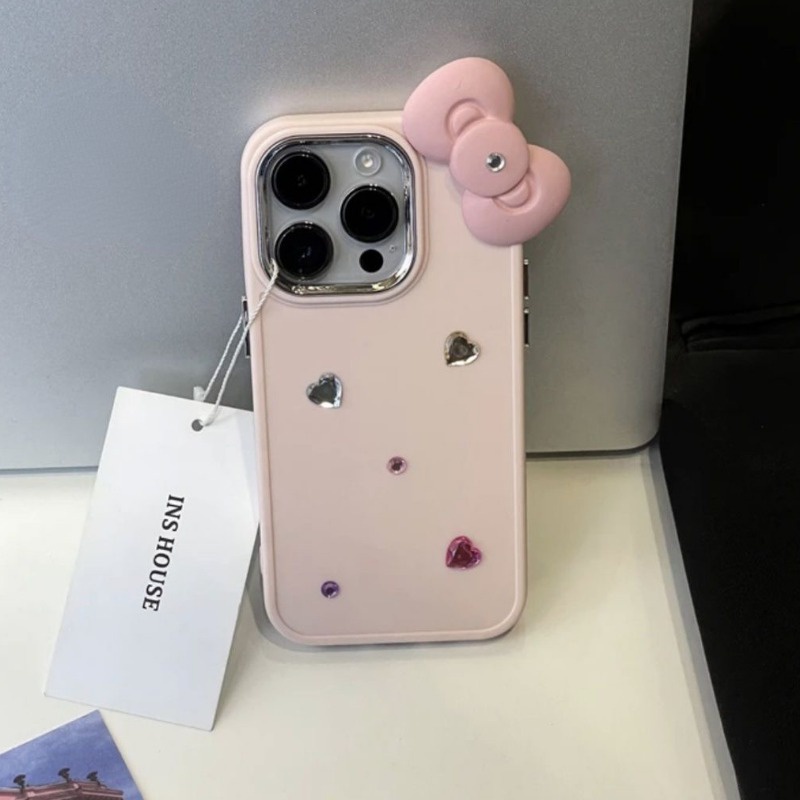 Ốp Điện Thoại Silicon Dẻo Đính Kim Cương Nơ Hồng Cho iphone 15 14 promax 13pro 12 11 12 pro max