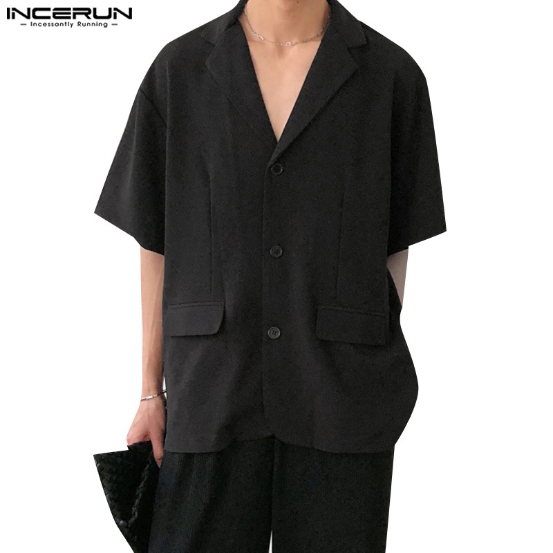 INCERUN Áo Khoác blazer Tay Ngắn Màu Sắc Đơn Giản Phong Cách Hàn Quốc Cho Nam