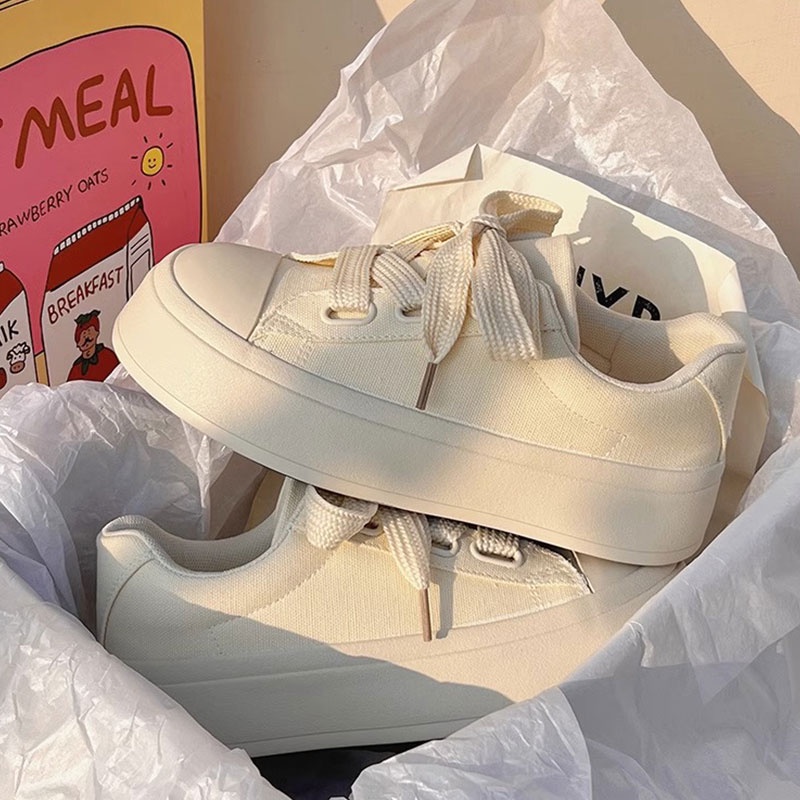 Mochao Giày Thể Thao Dệt Kim Thời Trang Hàn Quốc Cho Nữ Giày sinh viên Giày vải trắng