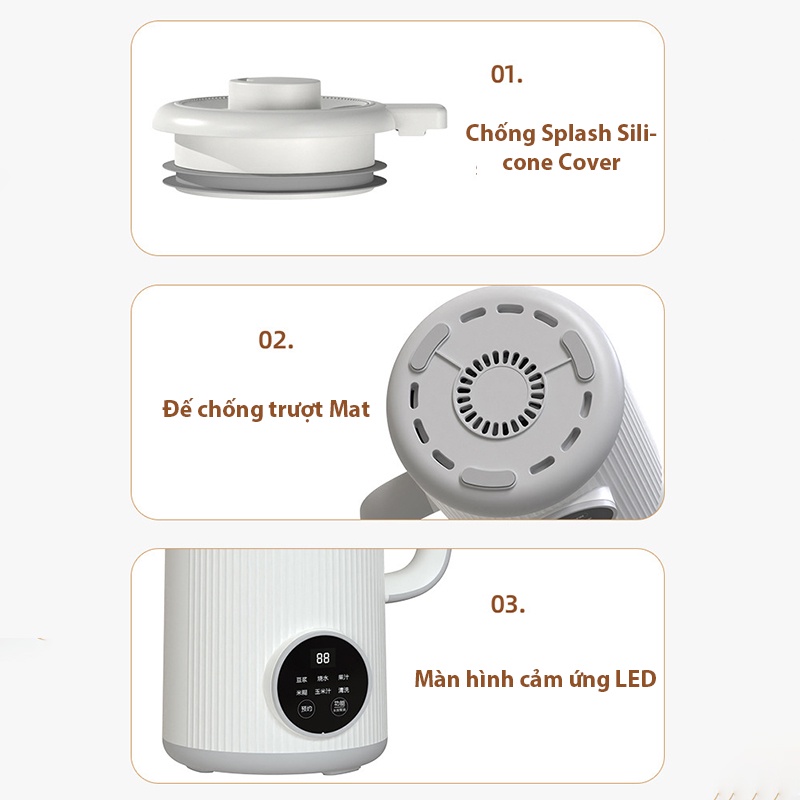 Máy Làm Sữa Hạt, Máy Nấu Sữa Hạt 800ml - 8 Chức Năng Xay Nấu Tiện Lợi - 600W BH 12Th
